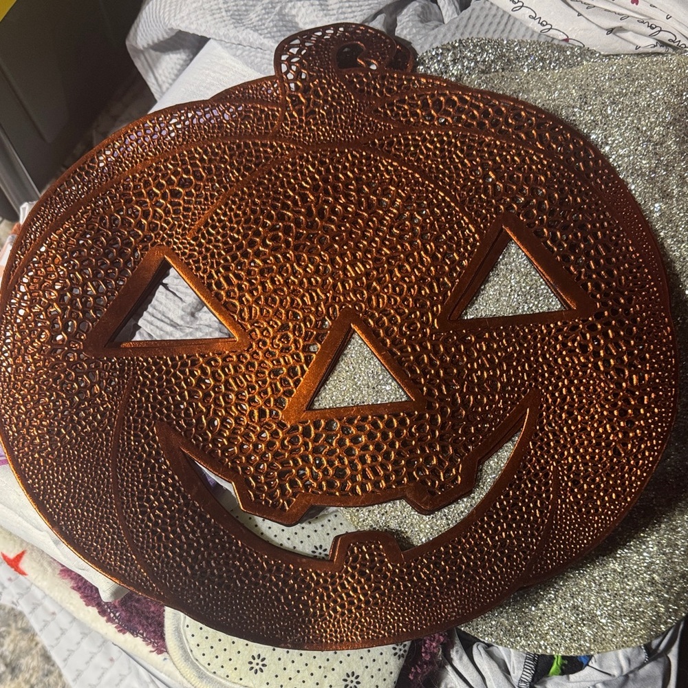 Metallic Pumpkin Jack-O'-Lantern placemats - Copper Orange qty 2